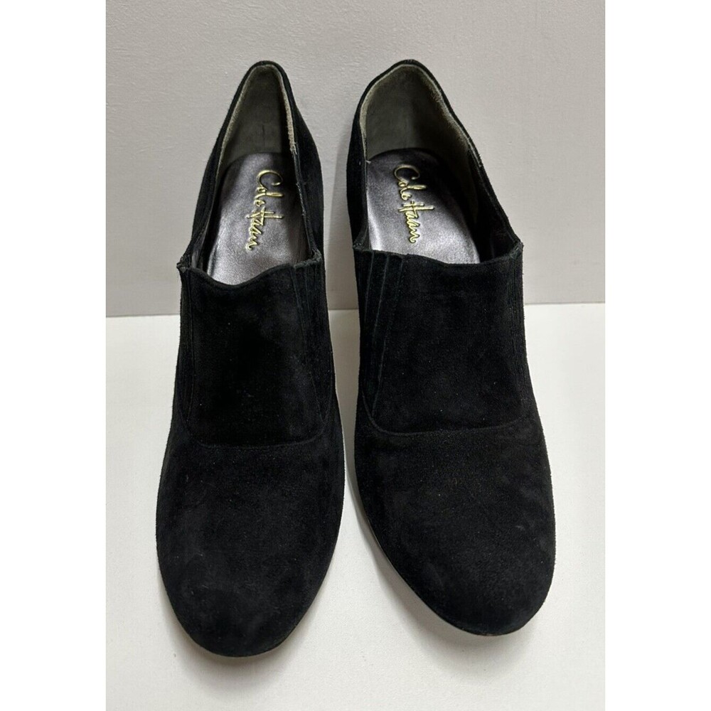 Cole Haan women size 11B black  suede  high heel low cut booties